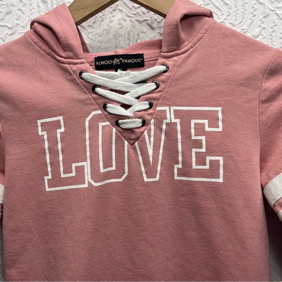 Almost Famous Pink Love Hoodie Pullover Long Sleeve Sweatshirt - Picture 3 of 9